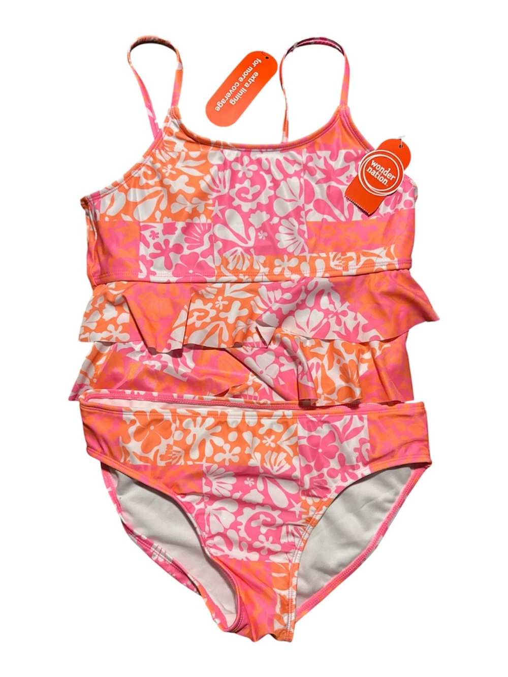 Pink & Orange Floral Ruffle Tankini Set